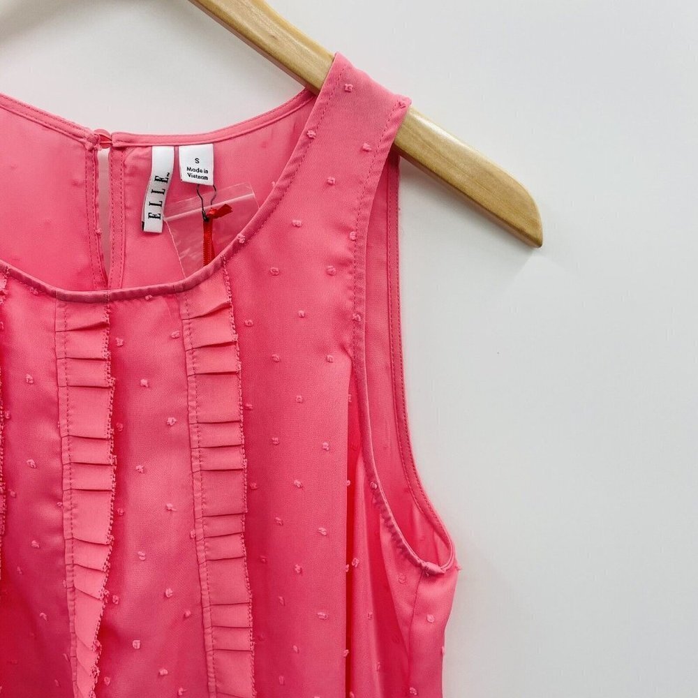 Elle Womens Size Small Sleeveless Swiss Dot Ruffled Blouse In Pink $34 1779 — image 2 of 8